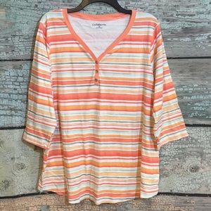 Croft&barrow orange and white henley top size 2X